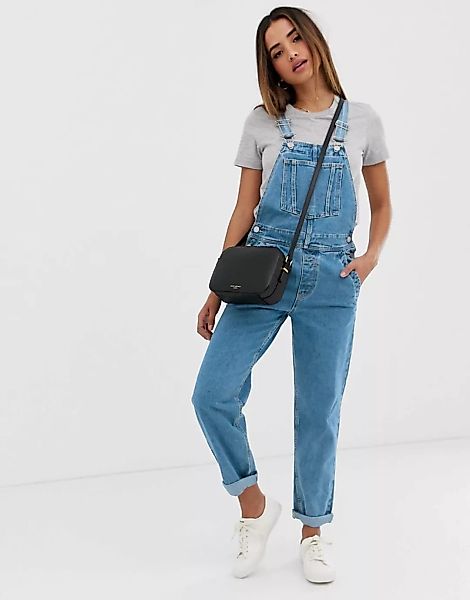 ASOS DESIGN – Original – Jeans-Latzhose in mittlerer Waschung-Blau günstig online kaufen