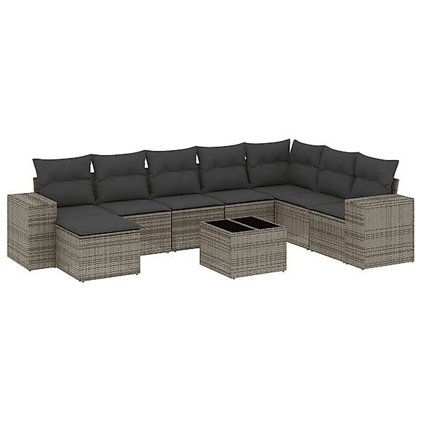 vidaXL 9-Tlg Garten-Sofagarnitur mit Kissen Grau Poly Rattan 3255307 günstig online kaufen