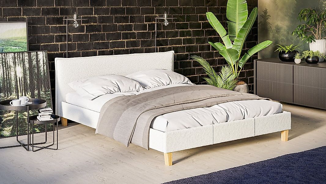 S-Style Möbel Polsterbett Salvatore, Boucle Stoff und Füße aus Massivholz, günstig online kaufen
