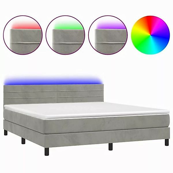 vidaXL Boxspringbett Boxspringbett mit Matratze LED Hellgrau 160x200 cm Sam günstig online kaufen