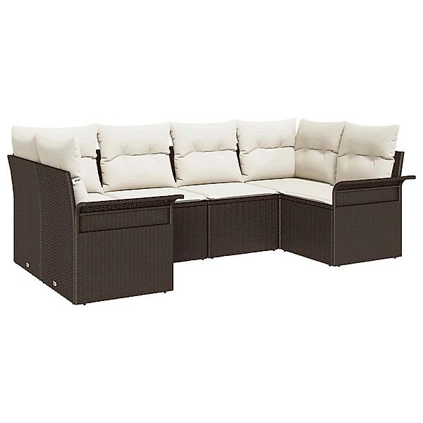 vidaXL Garten-Sofa-Set mit Kissen mit Speicher 6-Tlg Braun Poly Rattan 3354 günstig online kaufen