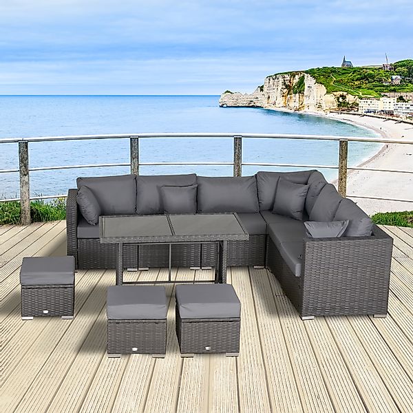 Outsunny 10-tlg. Rattan Sitzgruppe, mit Ecksesseln, Tisch, Hockern, Sitz- u günstig online kaufen