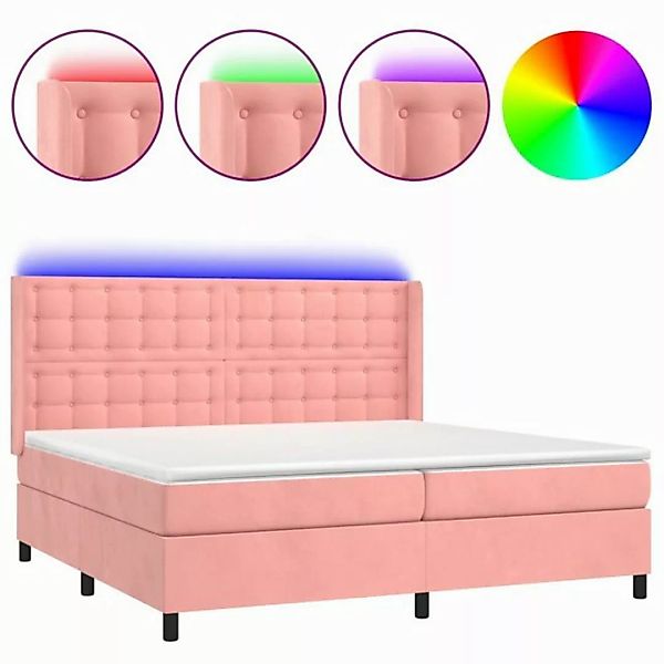 vidaXL Boxspringbett Boxspringbett mit Matratze LED Rosa 200x200 cm Samt Be günstig online kaufen