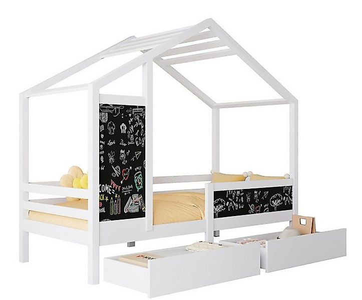 FUROKOY Spielbett Hausbett Kinderbett 90x200cm, Bett aus Kiefernholz (mit 2 günstig online kaufen