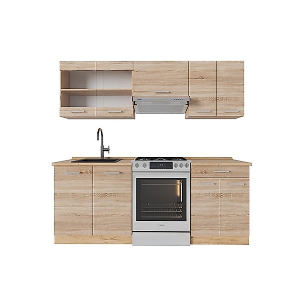 Vicco R-Line Küchenzeile Sonoma/Goldkraft Eiche 200 cm AP Eiche ohne E-Gerä günstig online kaufen