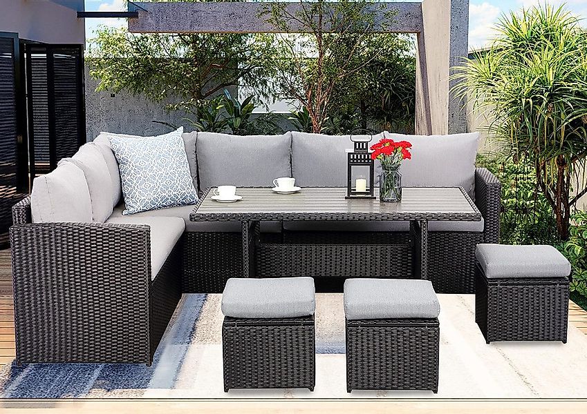 MeXo Gartenlounge-Set Rattan Ecklounge Gartenmöbel Set günstig online kaufen