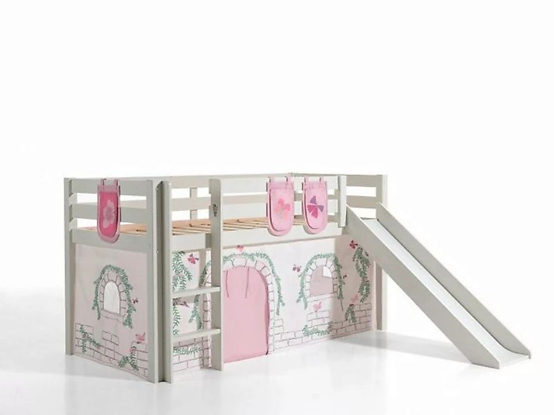 Natur24 Kinderbett Pino Spielbett mit Rutsche Kiefer Textilset Baumwolle günstig online kaufen