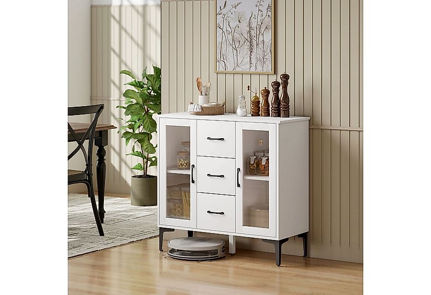 HOMCOM Sideboard mit 3 Schubladen, 2 Glastüren, verstellbaren Regalen (Mode günstig online kaufen