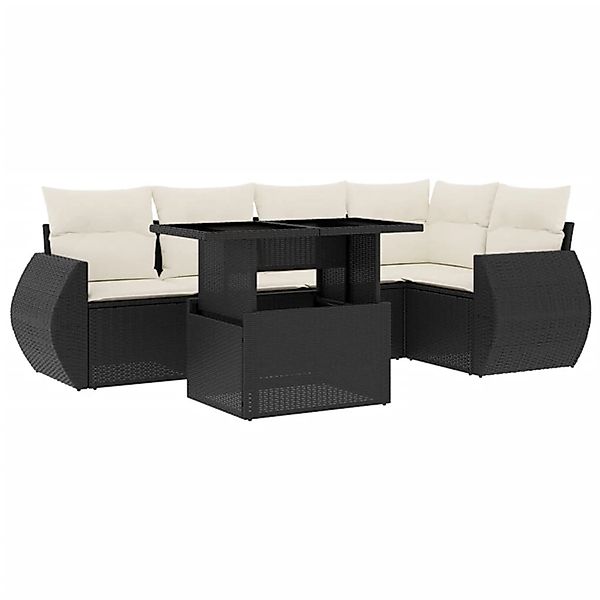 vidaXL 6-Tlg Garten-Sofagarnitur mit Kissen Schwarz Poly Rattan 3268516 günstig online kaufen