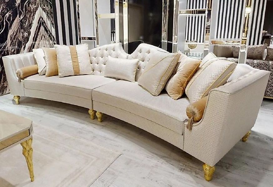 Casa Padrino Sofa Luxus Barock Sofa Weiß / Gold - Gebogenes Wohnzimmer Sofa günstig online kaufen