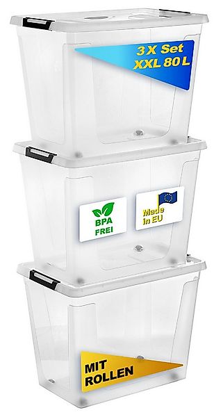 Gardissimo Aufbewahrungsbox 3 er Set mit Deckel "Clip" 80 Liter Kunststoff günstig online kaufen