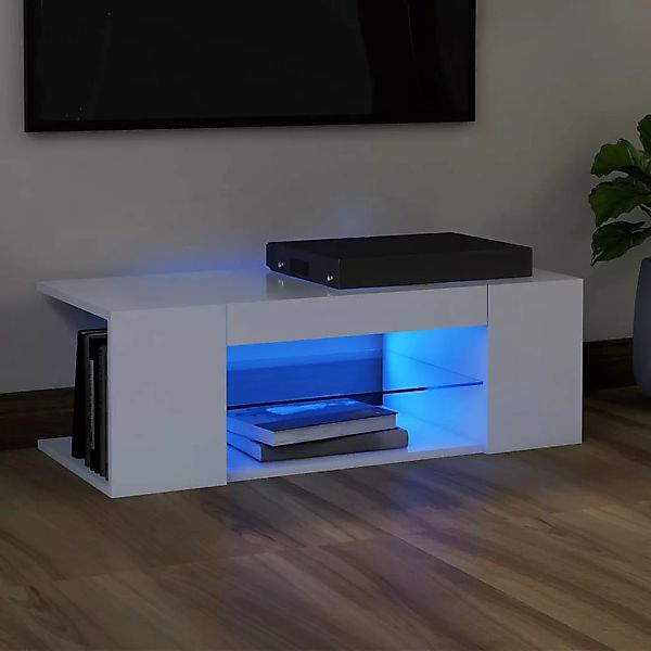 vidaXL TV-Schrank TV-Schrank mit LED-Leuchten Weiß 90x39x30 cm Lowboard günstig online kaufen