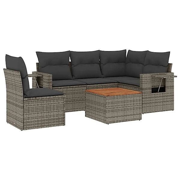 vidaXL 6-Tlg Garten-Sofagarnitur mit Kissen Grau Poly Rattan 3224569 günstig online kaufen