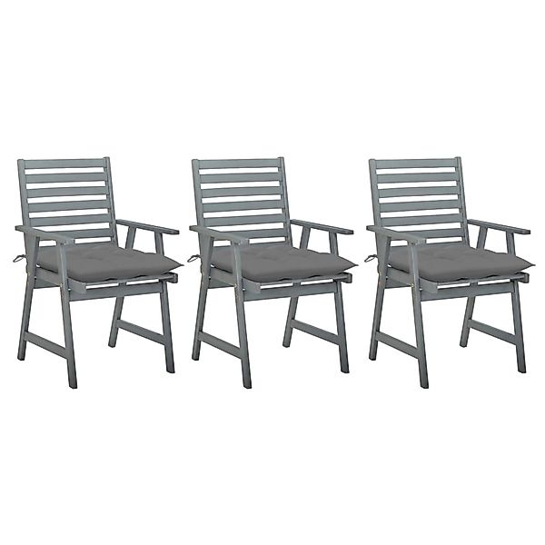 vidaXL Garten-Essstühle mit Kissen 3 Stk. Grau Akazie günstig online kaufen