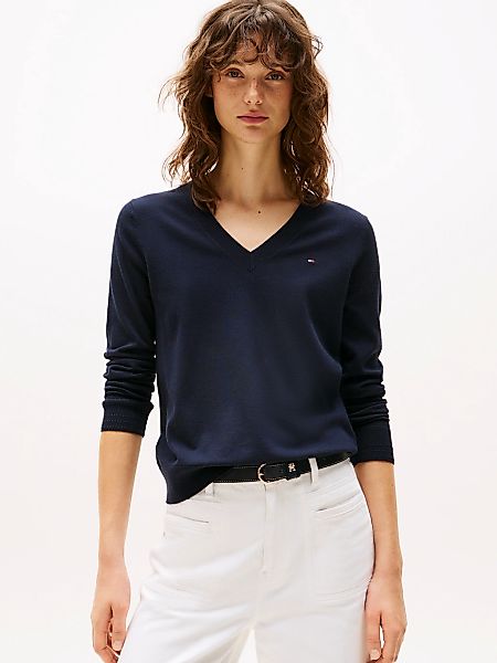 Tommy Hilfiger V-Ausschnitt-Pullover "CO JERSEY STITCH V-NK SWEATER", Kontr günstig online kaufen