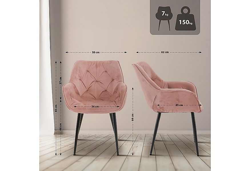 CLP Esszimmerstuhl Tanna Samt (1er, 1 St), Armlehnen, 4-Fuß-Stuhl, Metallge günstig online kaufen