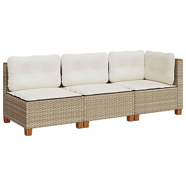 vidaXL Loungesofa Gartensofa mit Kissen 3-Sitzer Beige Poly Rattan, 3 Teile günstig online kaufen