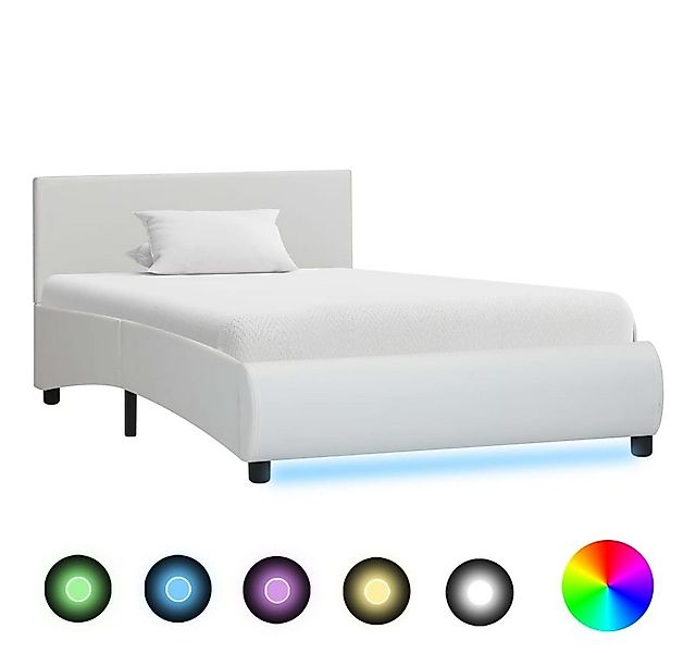 vidaXL Bett Bettgestell mit LED Weiß Kunstleder 90x200 cm günstig online kaufen