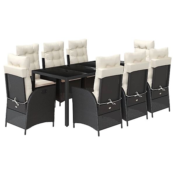 vidaXL 9-Tlg Garten-Essgruppe mit Kissen Schwarz Poly Rattan 3213065 günstig online kaufen