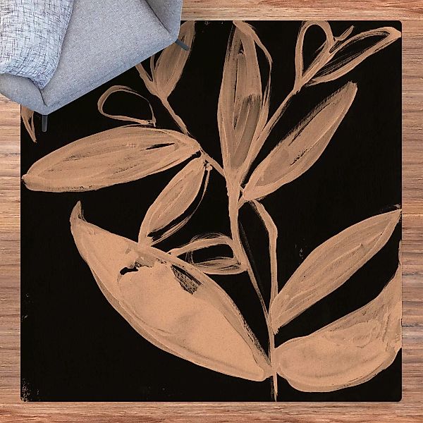 Kork-Teppich Gemalte Blätter auf Schwarz günstig online kaufen
