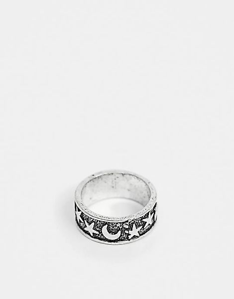 ASOS DESIGN – Ring mit Stern- und Monddetail in Silber poliert günstig online kaufen