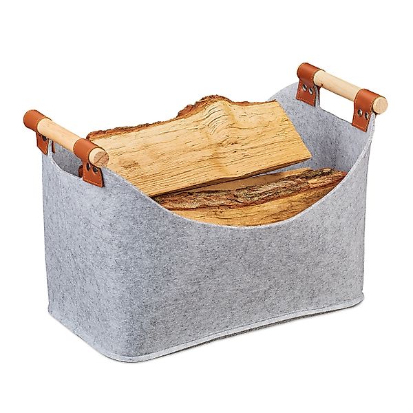 relaxdays Aufbewahrungskorb Filztasche mit Holzgriffen, hellgrau günstig online kaufen