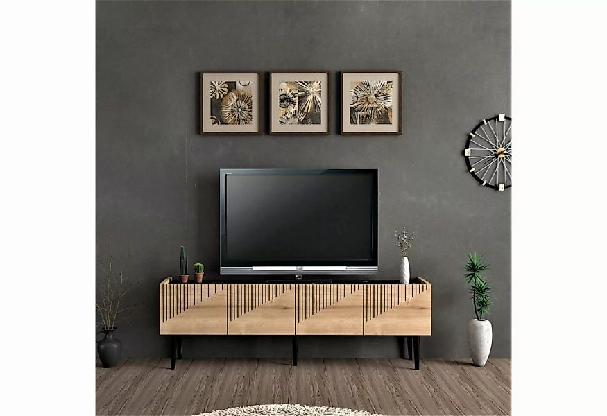 en.casa TV-Schrank Oppdal TV Board 45x154x37cm Eiche / Marmor schwarz günstig online kaufen