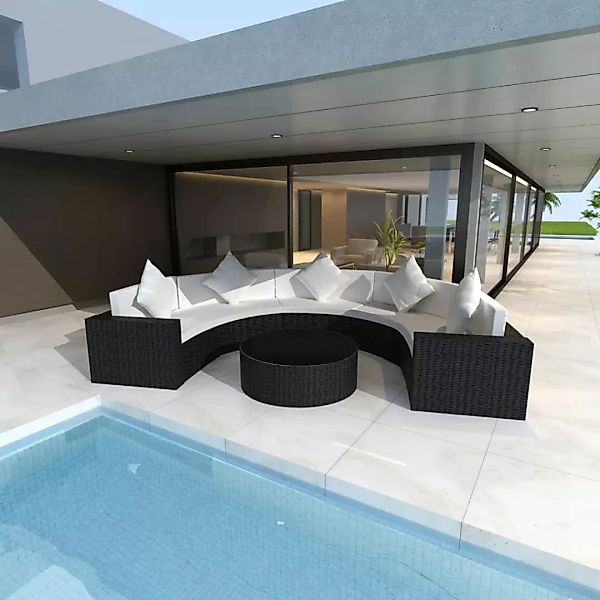 6-tlg. Garten-lounge-set Mit Auflagen Poly Rattan Schwarz günstig online kaufen