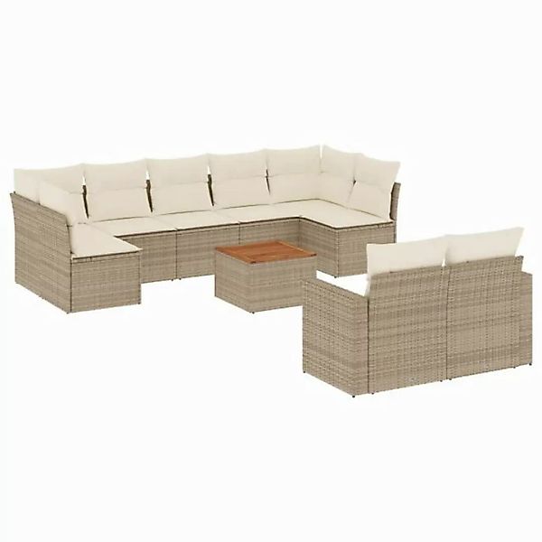 vidaXL Sofaelement 10-tlg. Garten-Sofagarnitur mit Kissen Beige Poly Rattan günstig online kaufen