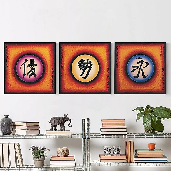 3-teiliges Leinwandbild Spruch - Quadrat Chinese Signs Trio günstig online kaufen