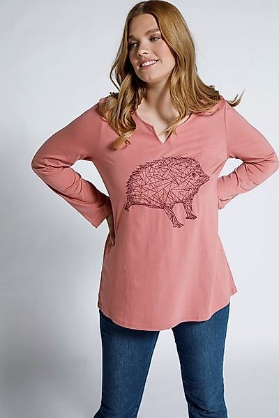 Ulla Popken Rundhalsshirt Shirt Tiermotiv Tunika-Ausschnitt Langarm Modal günstig online kaufen