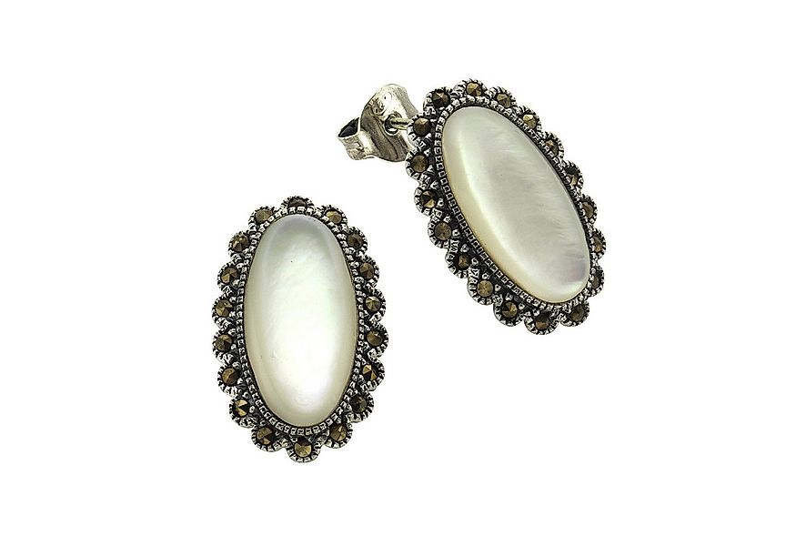 Zeeme Paar Ohrstecker Silber 925 oxydiert mit weißem Perlmutt günstig online kaufen