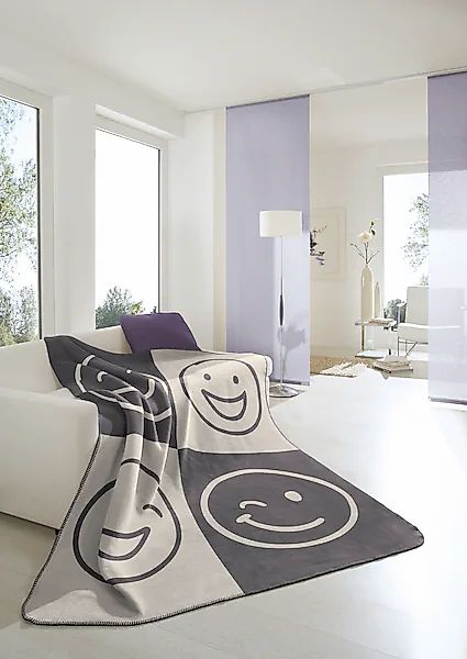 Biederlack Wohndecke »Emoji« mit Smiley, 70% Baumwolle/30% Polyacryl günstig online kaufen