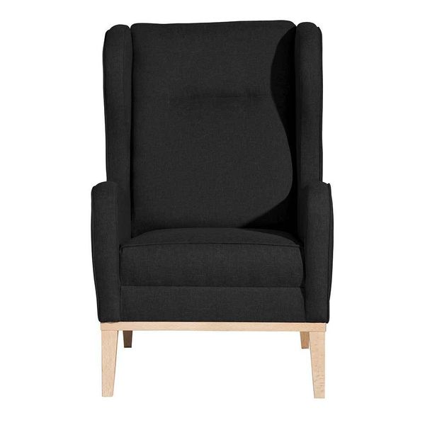 Ohrenbackensessel schwarz modern optionaler Hocker 44 cm Sitzhöhe günstig online kaufen