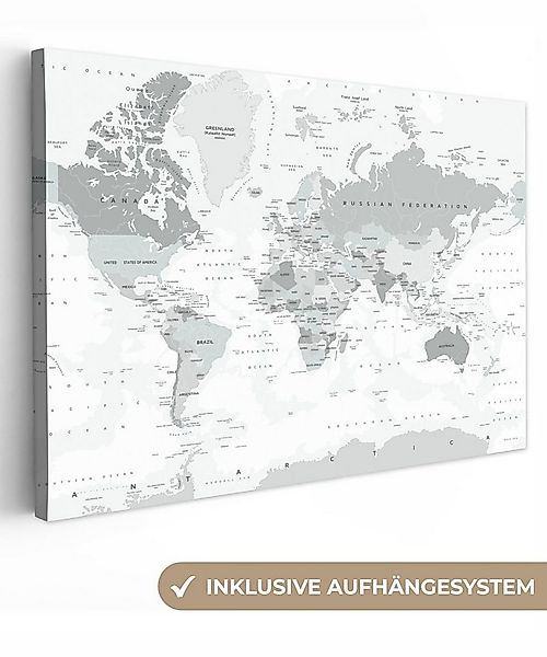 OneMillionCanvasses® Leinwandbild Weltkarte - Weiß - Grau - Erde, Fotodruck günstig online kaufen