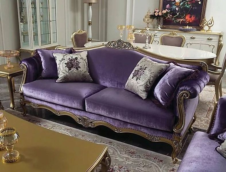 Casa Padrino Sofa Luxus Barock Wohnzimmer Sofa Lila / Gold / Silber 220 x 8 günstig online kaufen