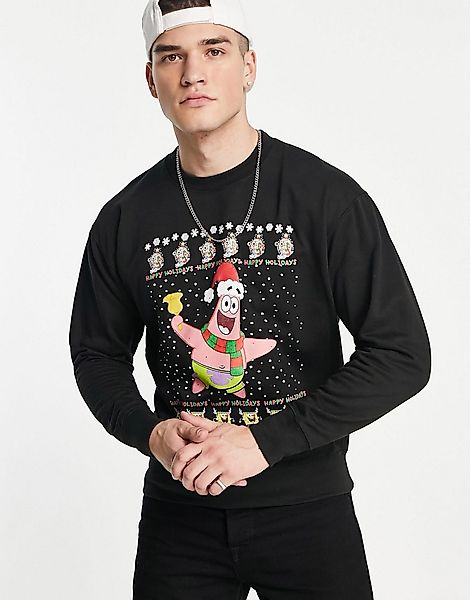 Weihnachtliches Sweatshirt in Schwarz mit SpongeBob - und Patrick -Print günstig online kaufen