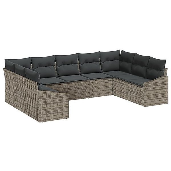 vidaXL Loungesofa 9-teiliges Garten-Sofa-Set mit Kissen Grau Poly Rattan, 9 günstig online kaufen