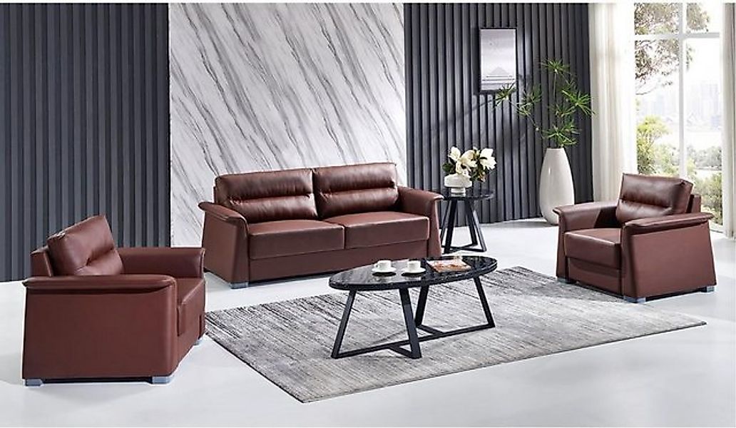 Xlmoebel Sofa Leder-Sofa-Garnitur für Büro: 3-Sitzer, 1-Sitzer, 1-Sitzer Co günstig online kaufen