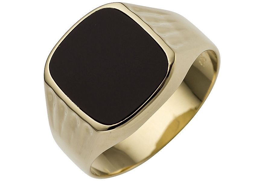 Schmuck Krone Goldring Ring aus 585 Gelbgold Onyx schwarz flach B: 14,7mm, günstig online kaufen