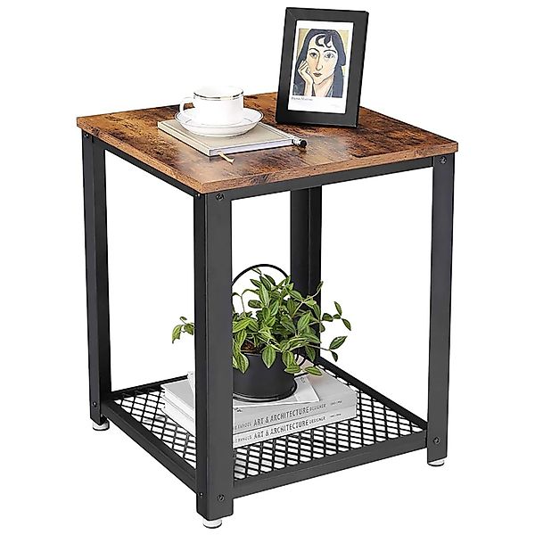 Songmics Nachttisch Daxton mit Gitterablage Industrie-Design Braun-Schwarz günstig online kaufen