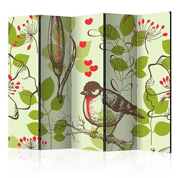5-teiliges Paravent - Bird And Lilies Vintage Pattern Ii [room Dividers] günstig online kaufen