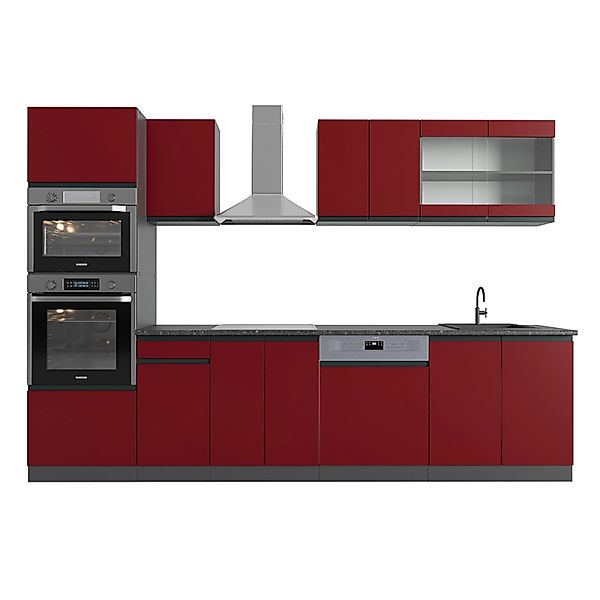 Vicco R-Line Küchenzeile Rot/Anthrazit 300 cm J-Shapemit Hochschrankohne Ar günstig online kaufen