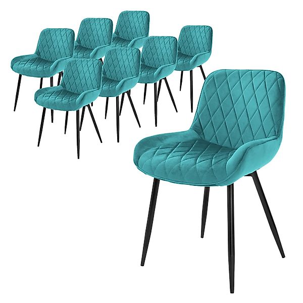 ML-Design 8Er Set Esszimmerstühle Petrol Sitzfläche aus Samt Metallbeine St günstig online kaufen