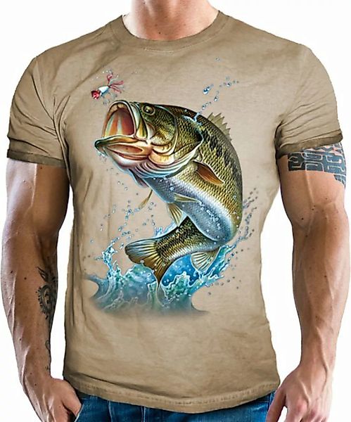 LOBO NEGRO® T-Shirt als Geschenk für Angler und Fischer: Barsch Used Look günstig online kaufen
