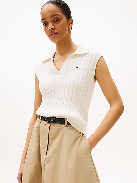 Tommy Hilfiger Strickpullover "CO CABLE MID GG OPEN POLO VEST", mit Zopfmus günstig online kaufen