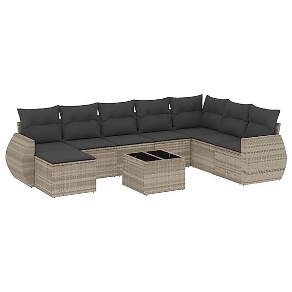 vidaXL 9-Tlg Garten-Sofagarnitur mit Kissen Hellgrau Poly Rattan 3221771 günstig online kaufen