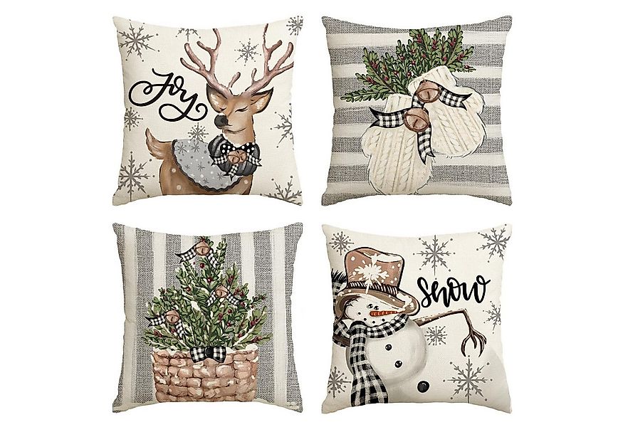 FOUORTUNATE-BEE Kissenbezüge 4er Set Weihnachten Kissenbezüge Winter Zierki günstig online kaufen