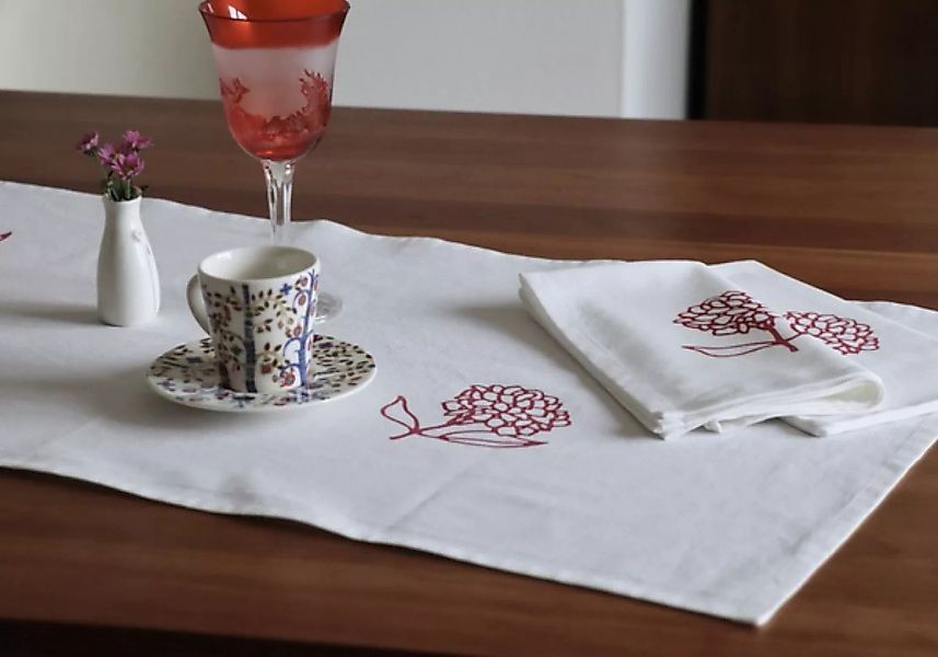 Tischläufer "Hortensie" Handbedruckt günstig online kaufen