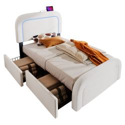 Flieks Polsterbett, LED Holzbett mit Ladefunktion günstig online kaufen